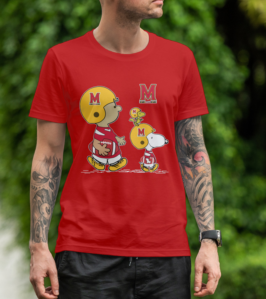Maryland Terrapins Snoopy And Woodstock Football Fan Gear T-Shirt