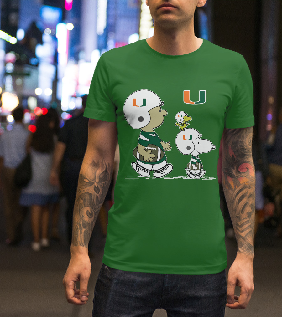 Miami Hurricanes Snoopy And Woodstock Football Helmets Peanuts Comic T-Shirt