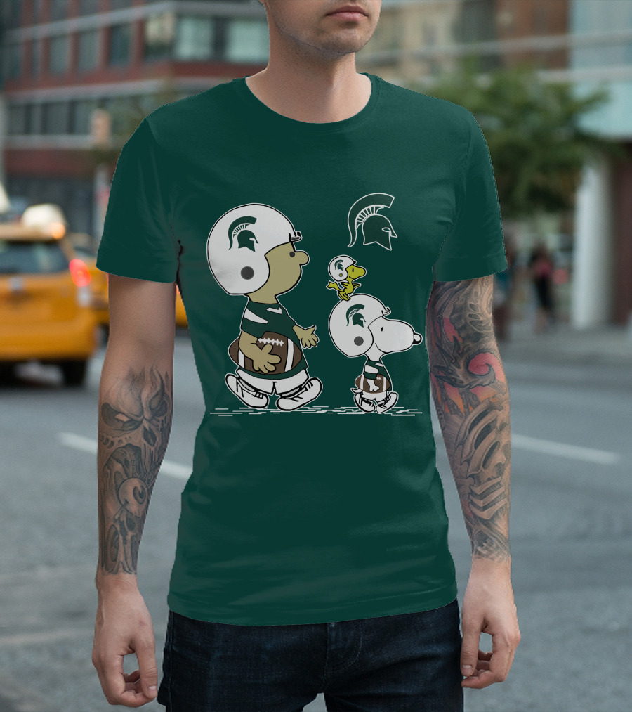Michigan State Spartans Snoopy and Woodstock Football Gear T-Shirt