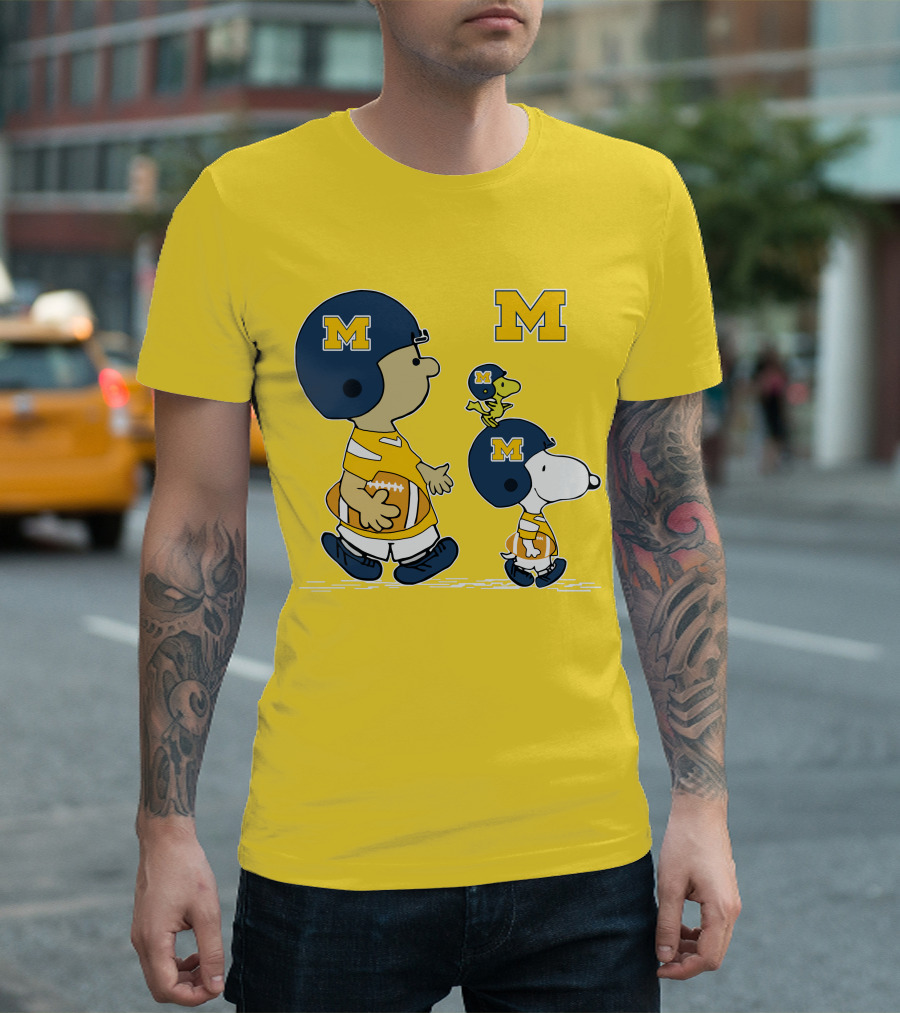Michigan Wolverines Snoopy Woodstock Football Fan Team Spirit Peanuts Style T-Shirt