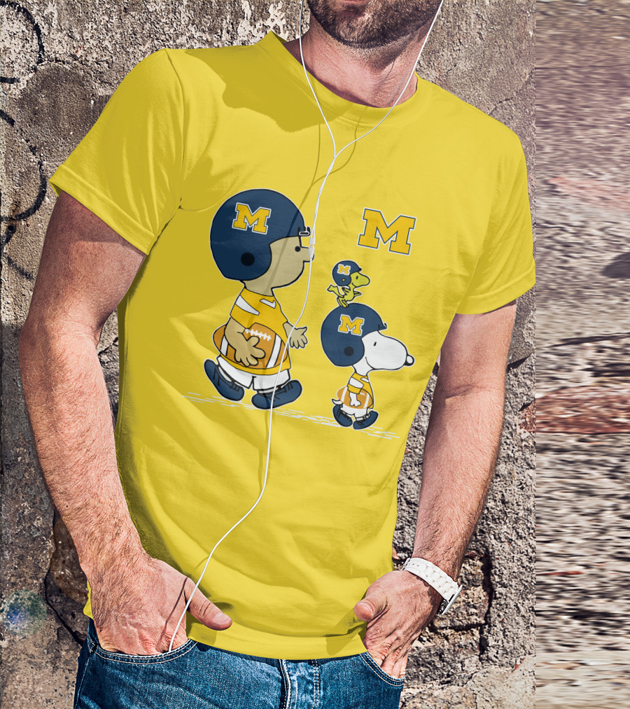 Michigan Wolverines Snoopy Woodstock Football Fan Team Spirit Peanuts Style T-Shirt