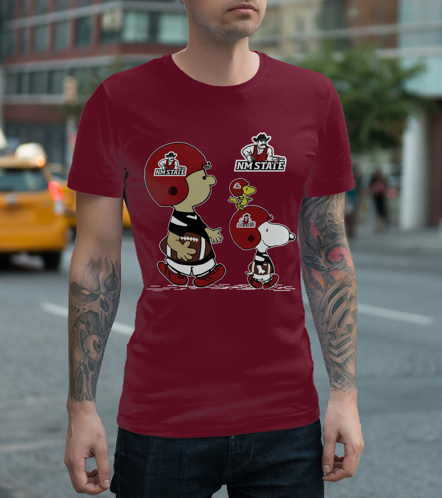 NM State Snoopy Football Helmet Peanuts Characters T-Shirt