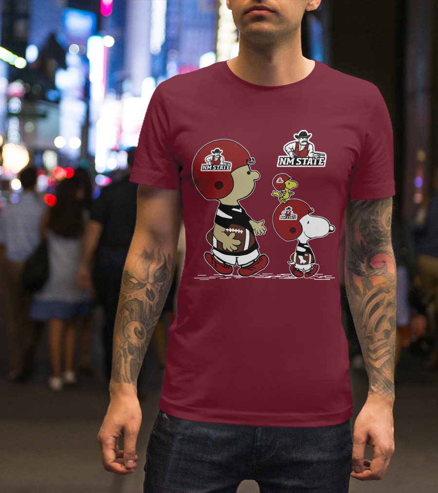NM State Snoopy Football Helmet Peanuts Characters T-Shirt