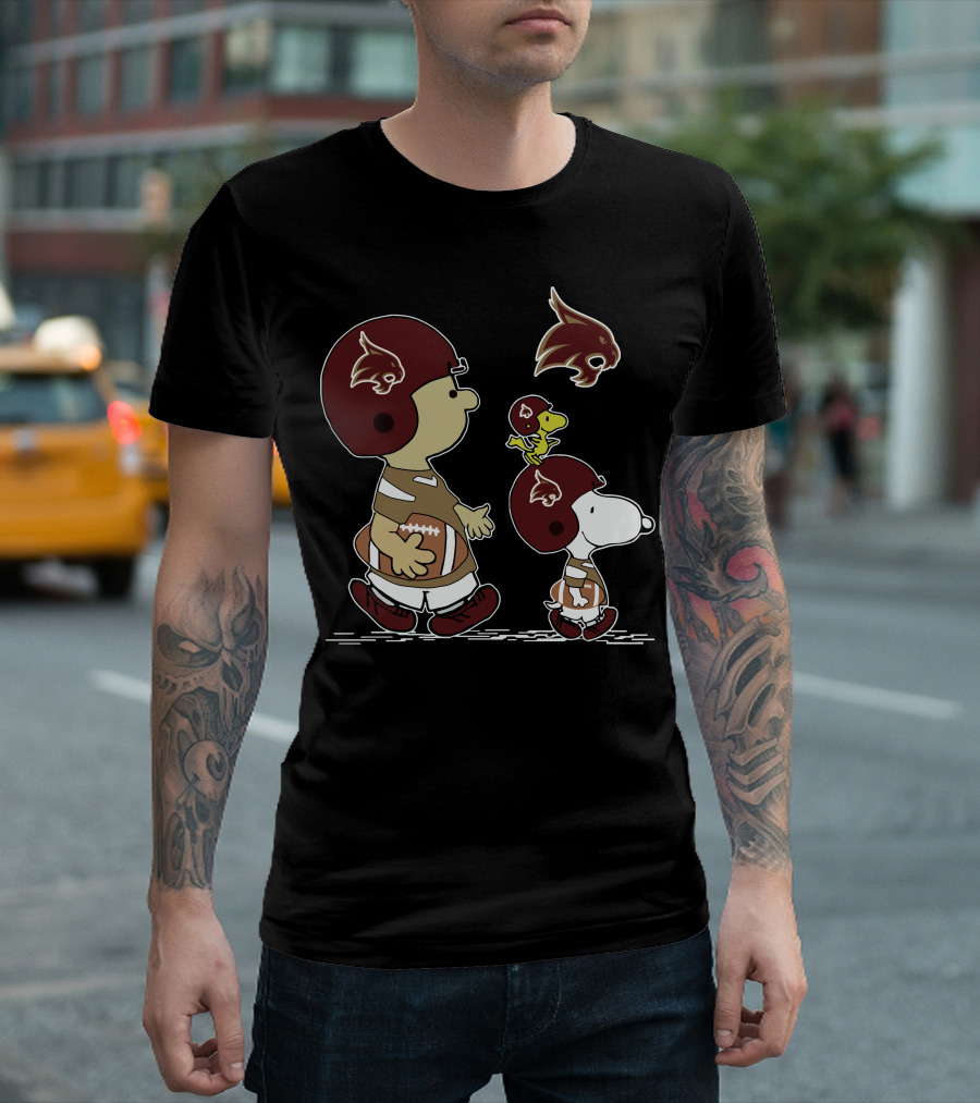 Texas State University Bobcats Snoopy And Woodstock Football T-Shirt
