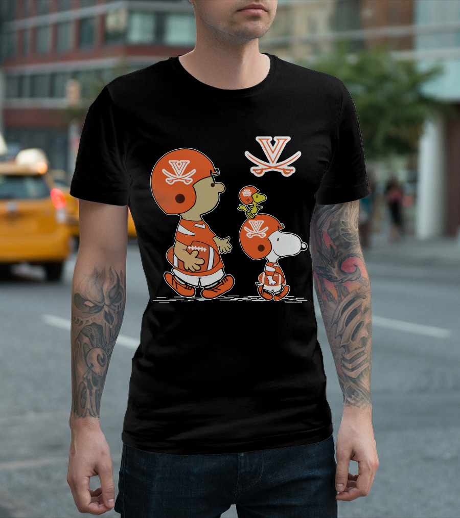 Virginia Cavaliers Peanuts Football Helmet Snoopy Woodstock T-Shirt