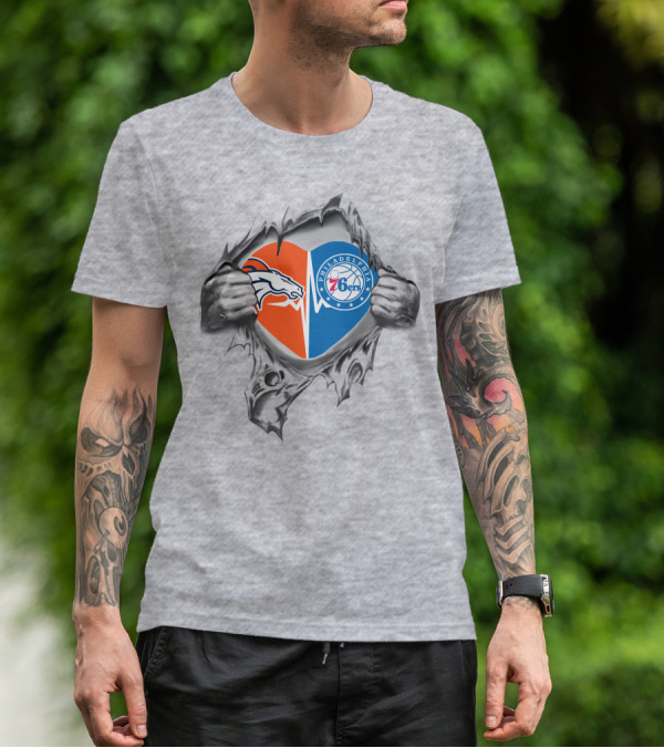 Broncos Philadelphia 76ers Heart Rip T-Shirt