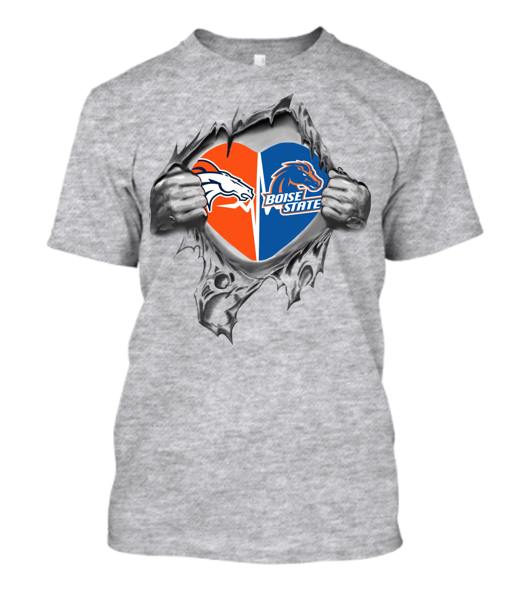 Boise State Broncos Heart Revealed With Dual Team Spirit T-Shirt