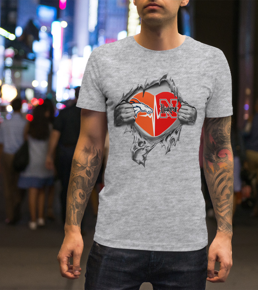 Broncos Huskers Heart T-Shirt