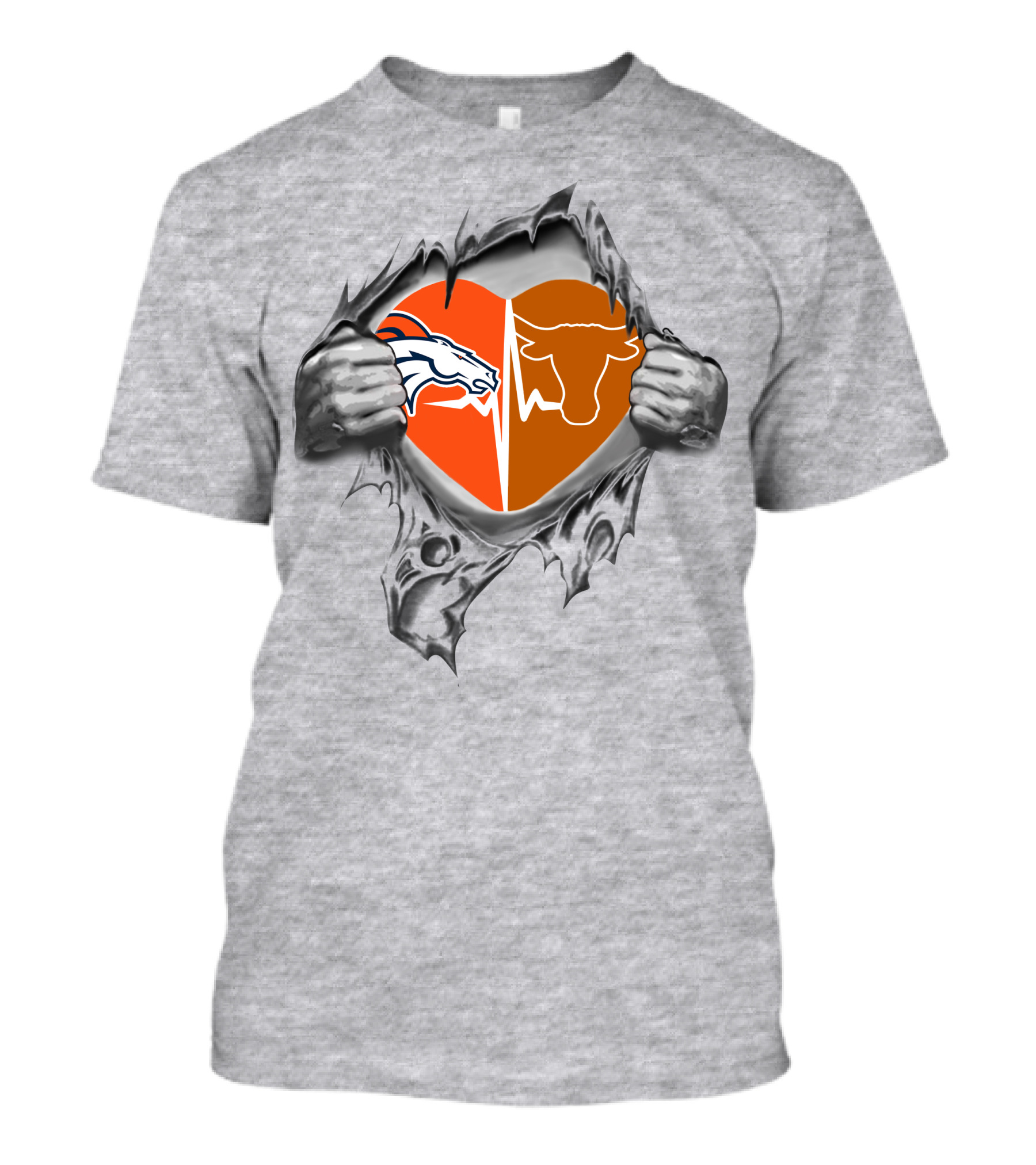 Broncos Longhorn Split Heart Peel T-Shirt