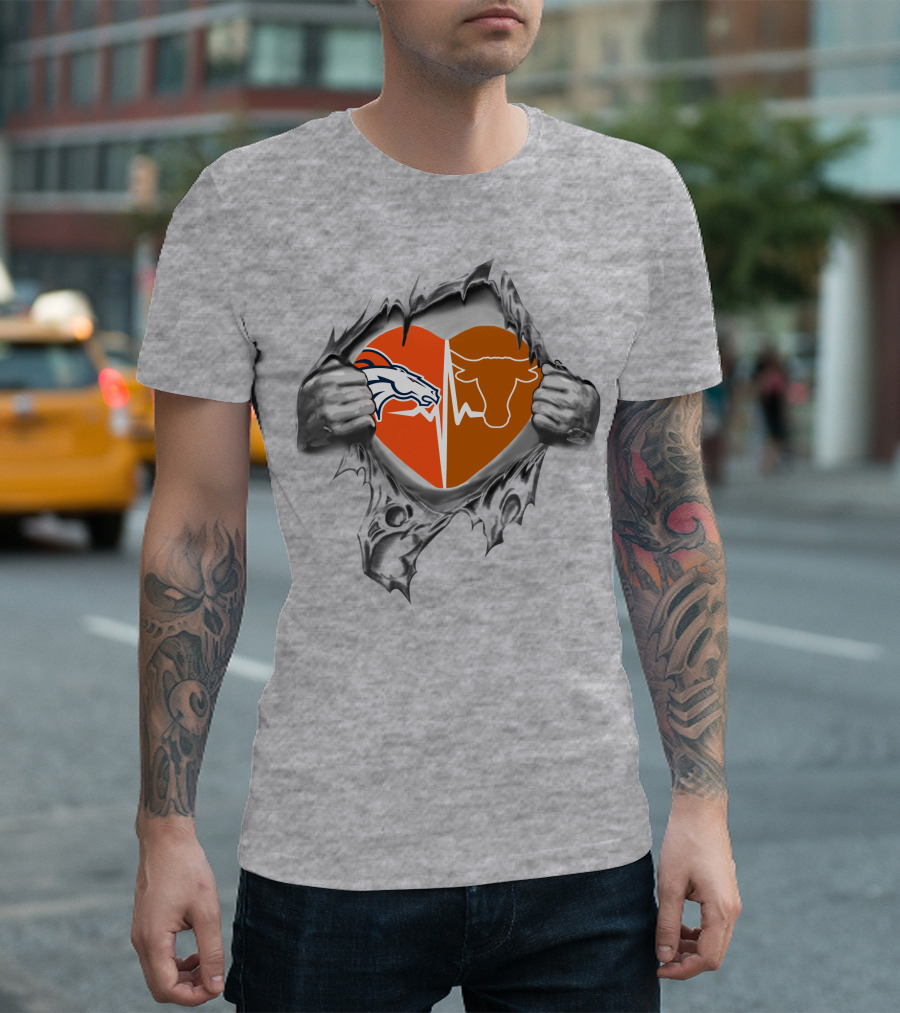 Broncos Longhorn Split Heart Peel T-Shirt