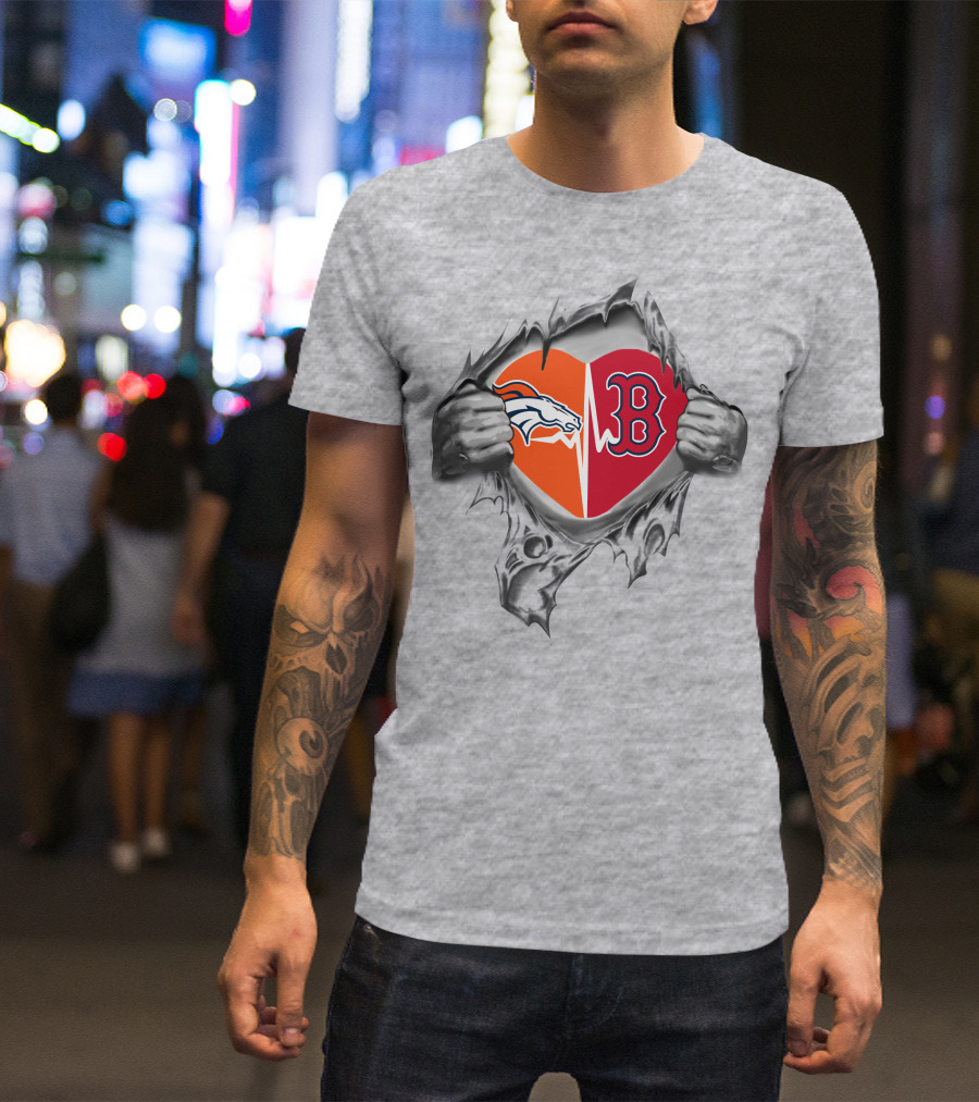 Broncos Redsox Heartbeat Passion Emblem T-Shirt