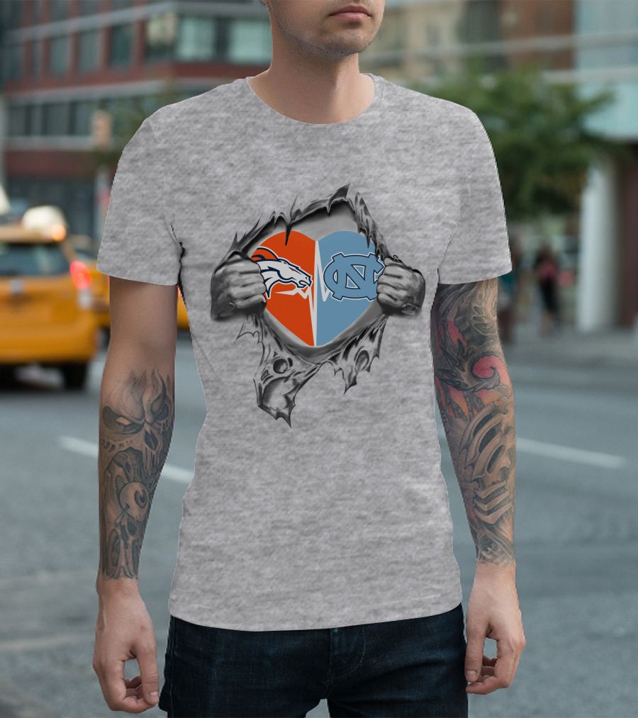 Broncos Tar Heels Heart Split T-Shirt