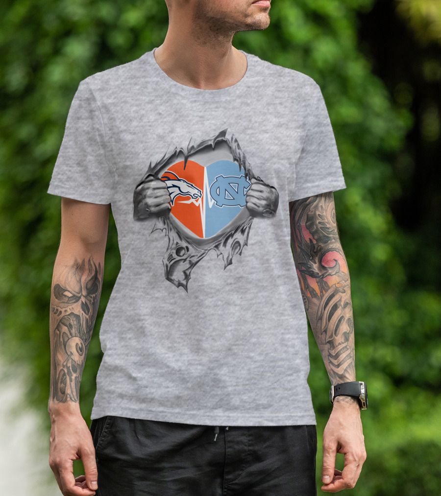 Broncos Tar Heels Heart Split T-Shirt