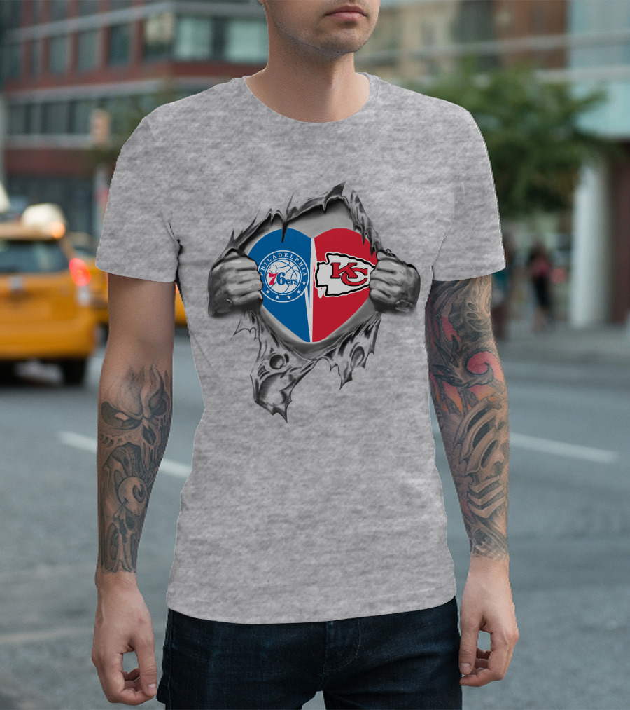 Philadelphia 76ers Kansas City Chiefs Heart Logo Fusion T-Shirt