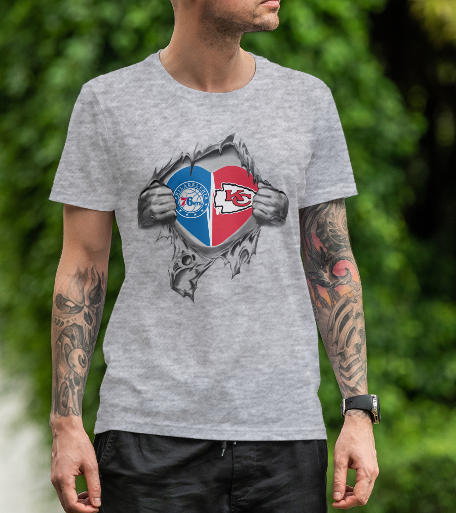 Philadelphia 76ers Kansas City Chiefs Heart Logo Fusion T-Shirt
