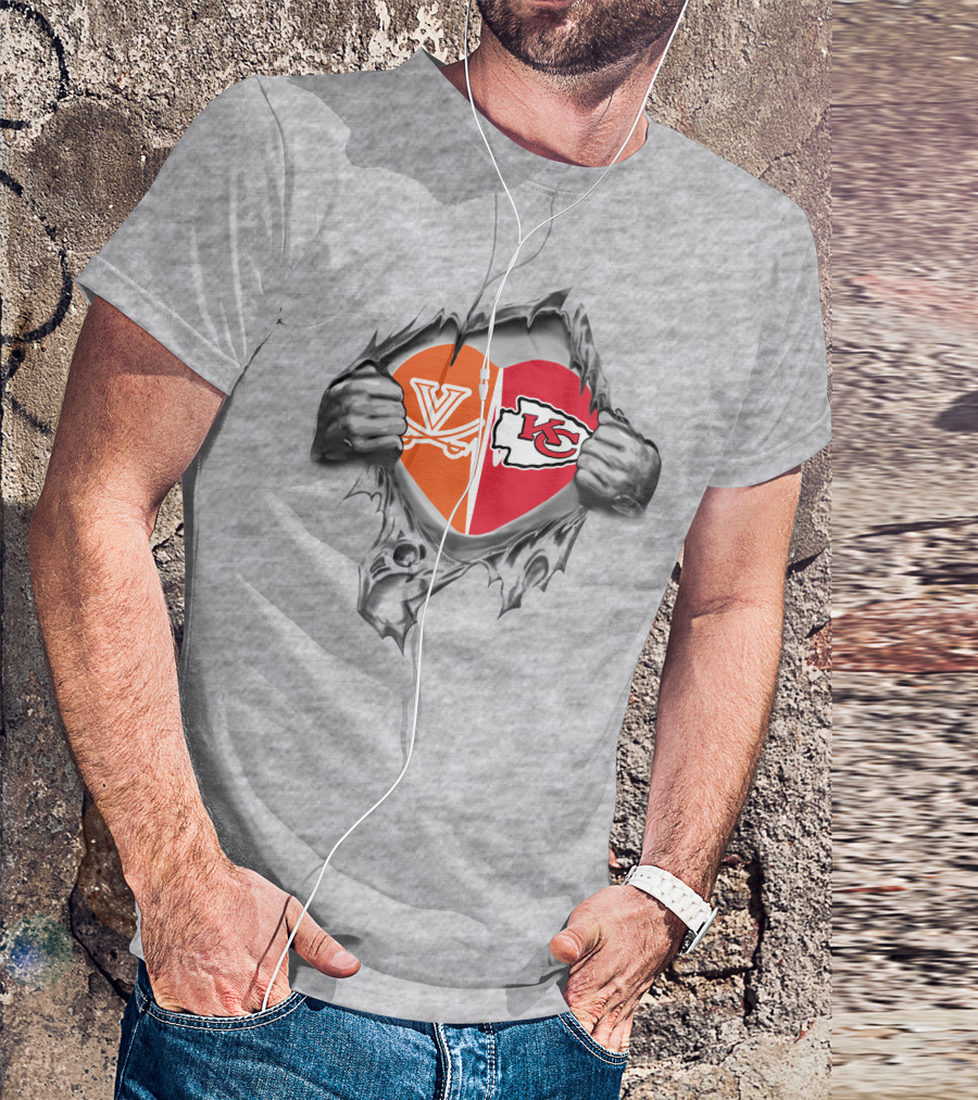 Chiefs Cavaliers Virginia Heart Football Connection T-Shirt
