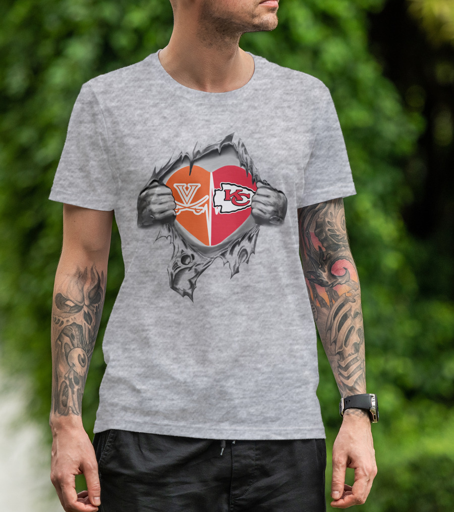 Chiefs Cavaliers Virginia Heart Football Connection T-Shirt