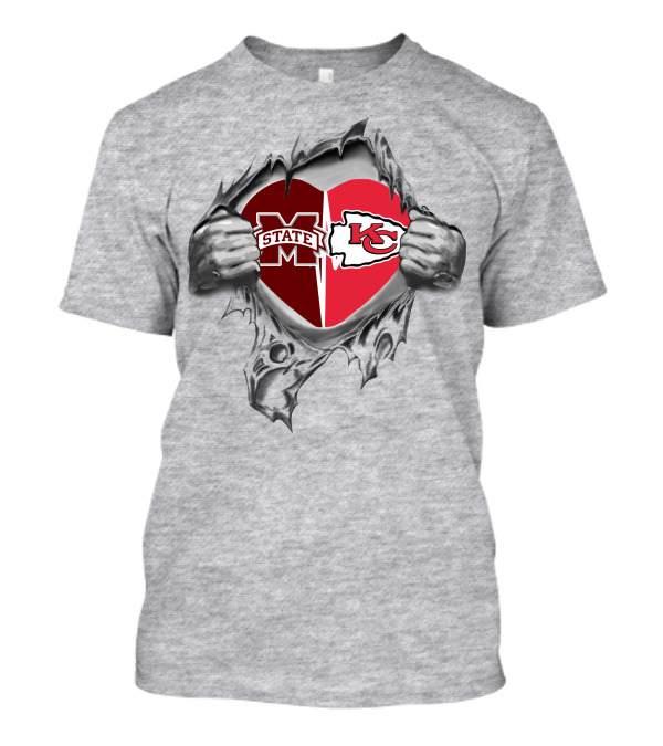 Mississippi State Bulldogs And Kansas City Chiefs Heart T-Shirt