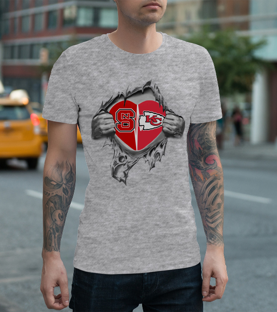 NC State vs Kansas City Chiefs Heart T-Shirt