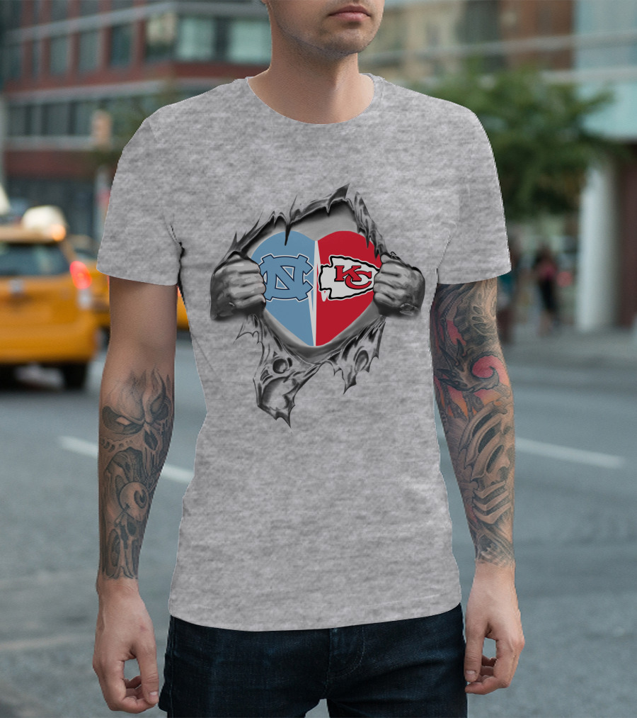 Kansas City Chiefs North Carolina Tar Heels Heart Logos Passion T-Shirt