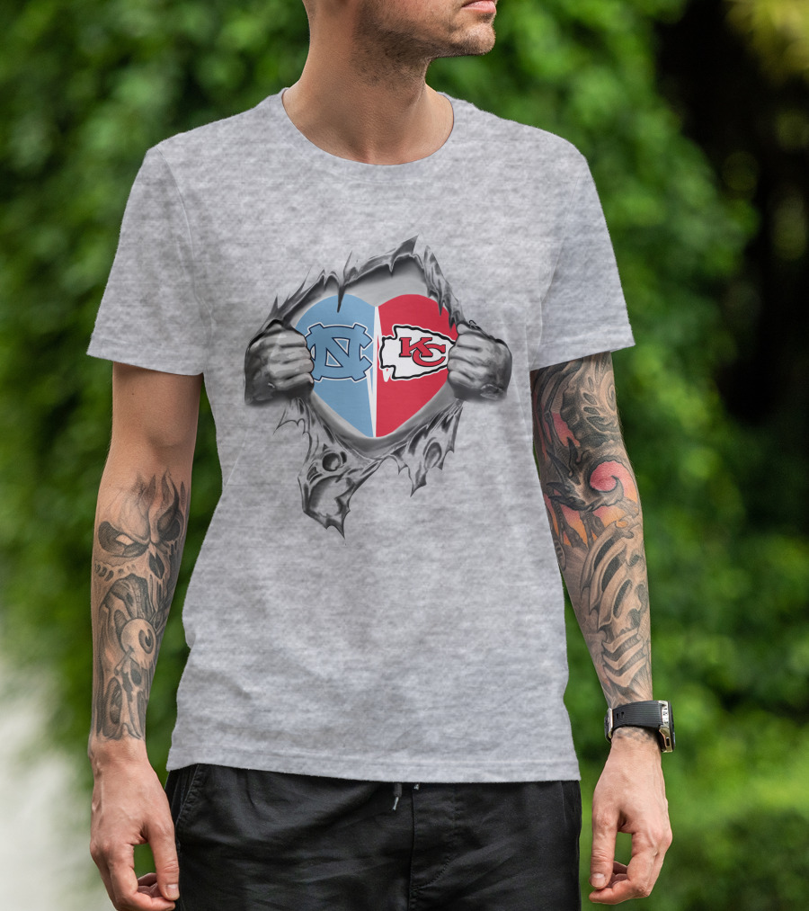 Kansas City Chiefs North Carolina Tar Heels Heart Logos Passion T-Shirt