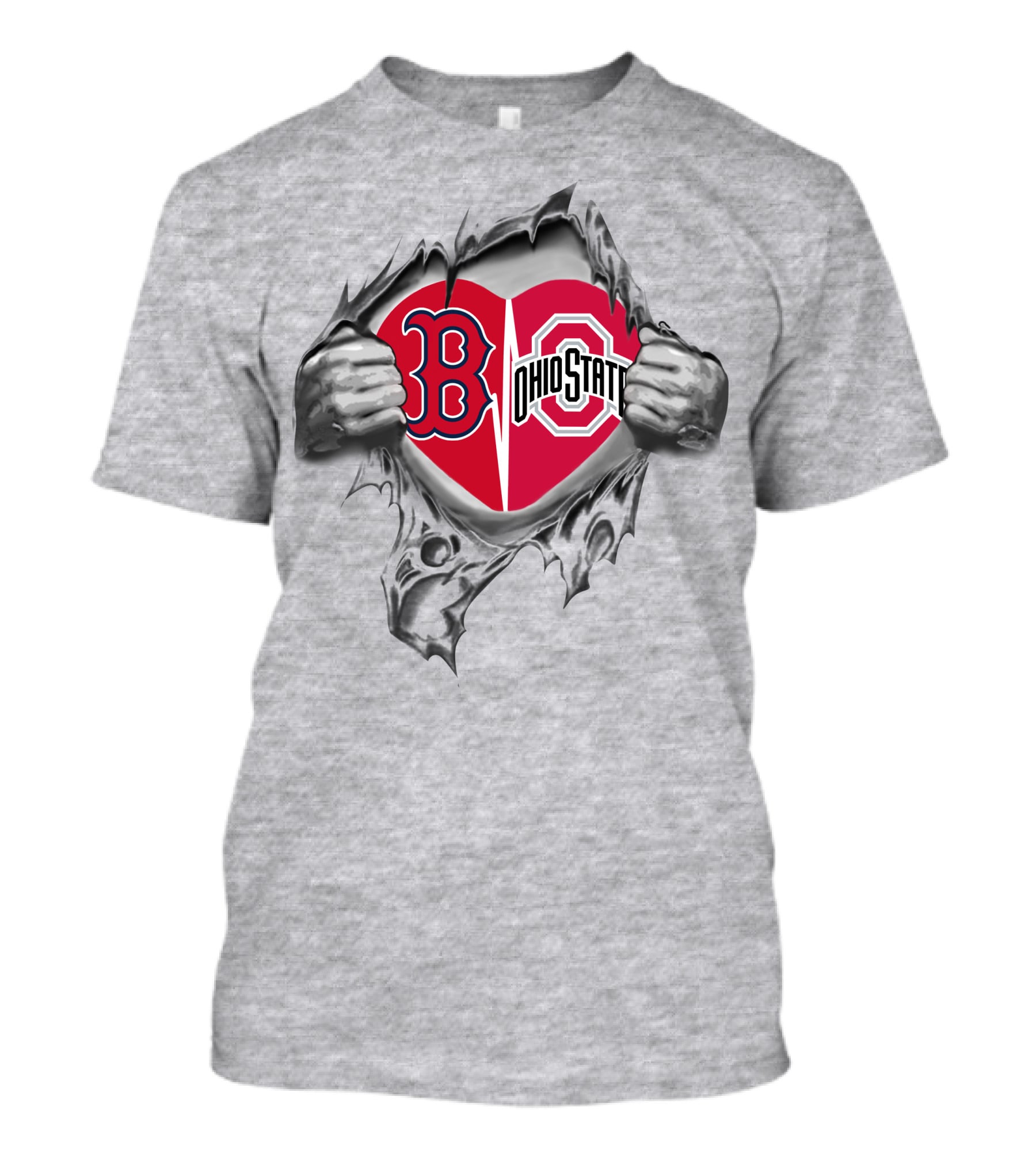 Boston Red Sox Ohio State Buckeyes Heart Logo Tear T-Shirt