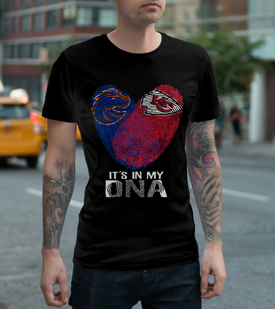 Boise State Broncos And Kansas City Chiefs It's In My DNA Fingerprint Heart T-Shirt