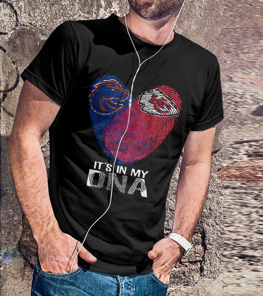 Boise State Broncos And Kansas City Chiefs It's In My DNA Fingerprint Heart T-Shirt