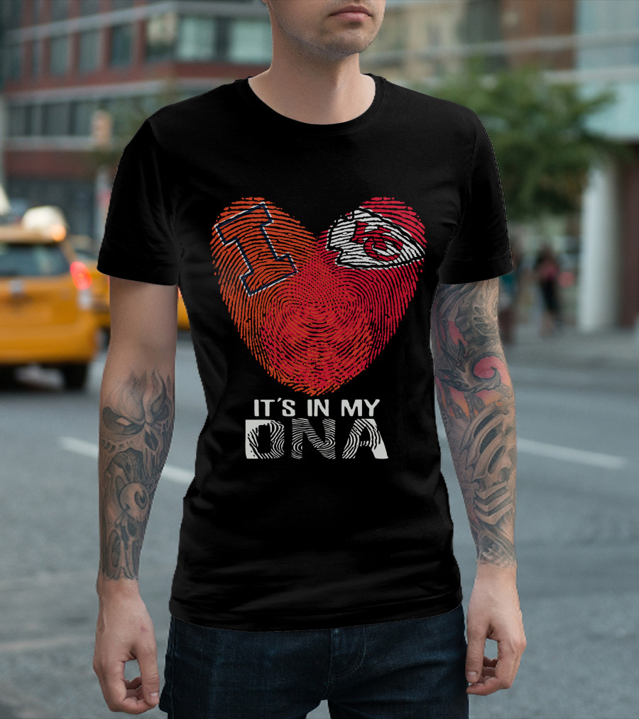 Illinois Fighting Illini And Kansas City Chiefs It's In My DNA Heart Fingerprint T-Shirt