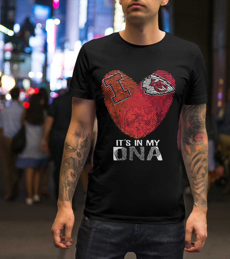 Illinois Fighting Illini And Kansas City Chiefs It's In My DNA Heart Fingerprint T-Shirt