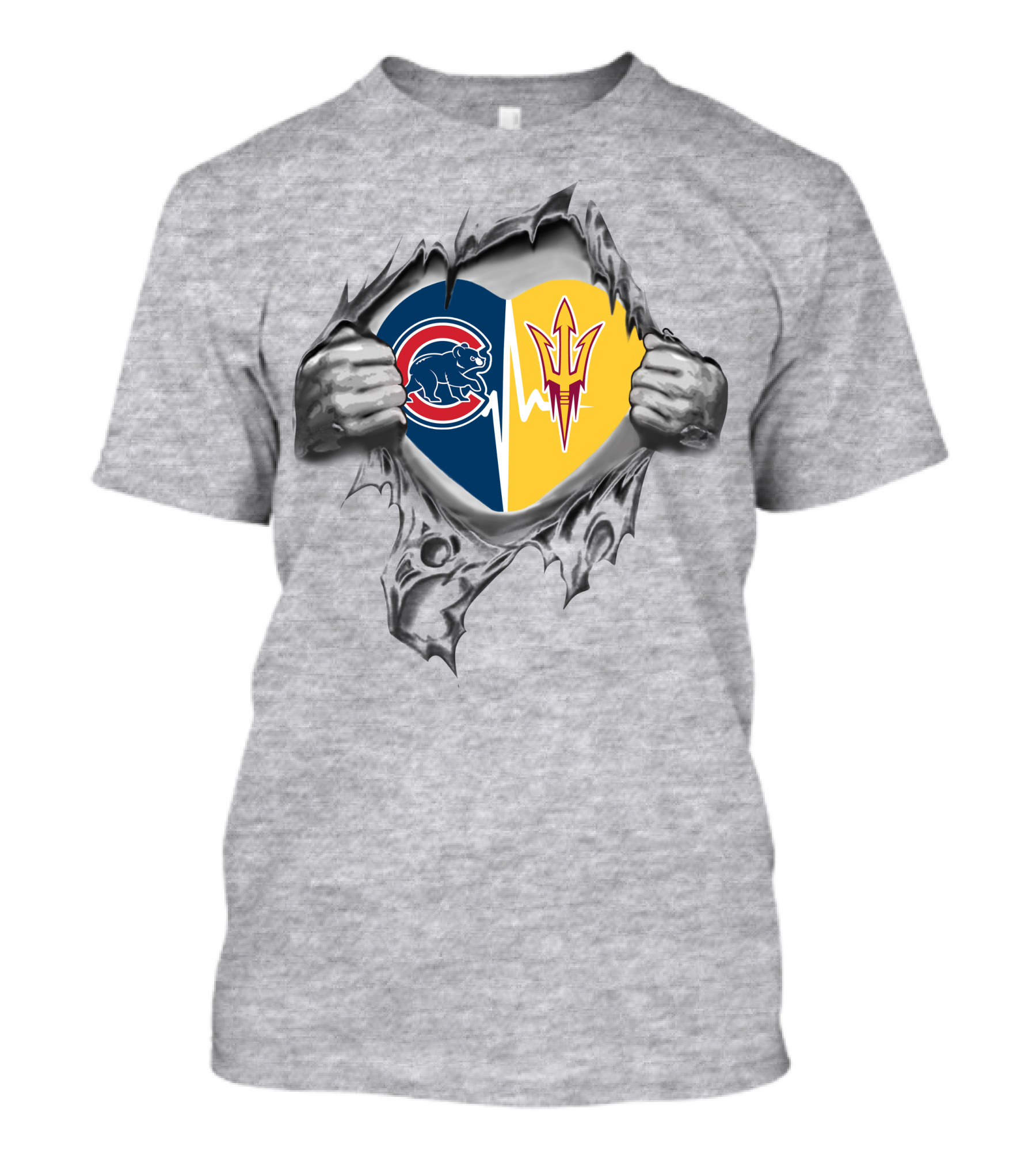 Cubs Arizona State Heartbeat Symbol In Torn T-Shirt