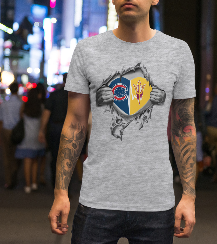 Cubs Arizona State Heartbeat Symbol In Torn T-Shirt