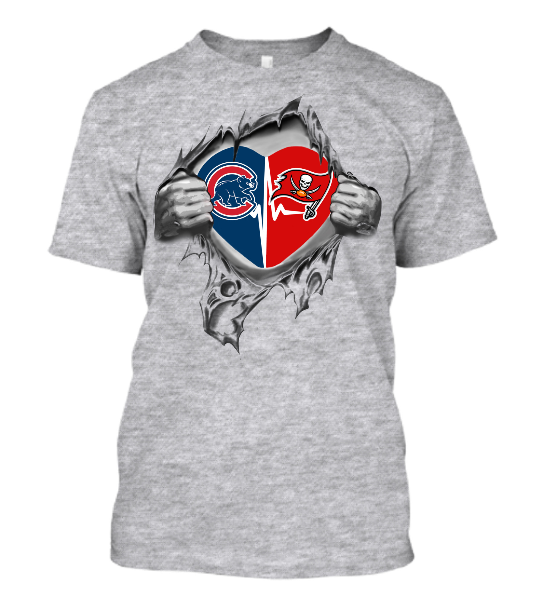 Cubs Buccaneers Heart Logo Split With Hands Peeling Layers T-Shirt