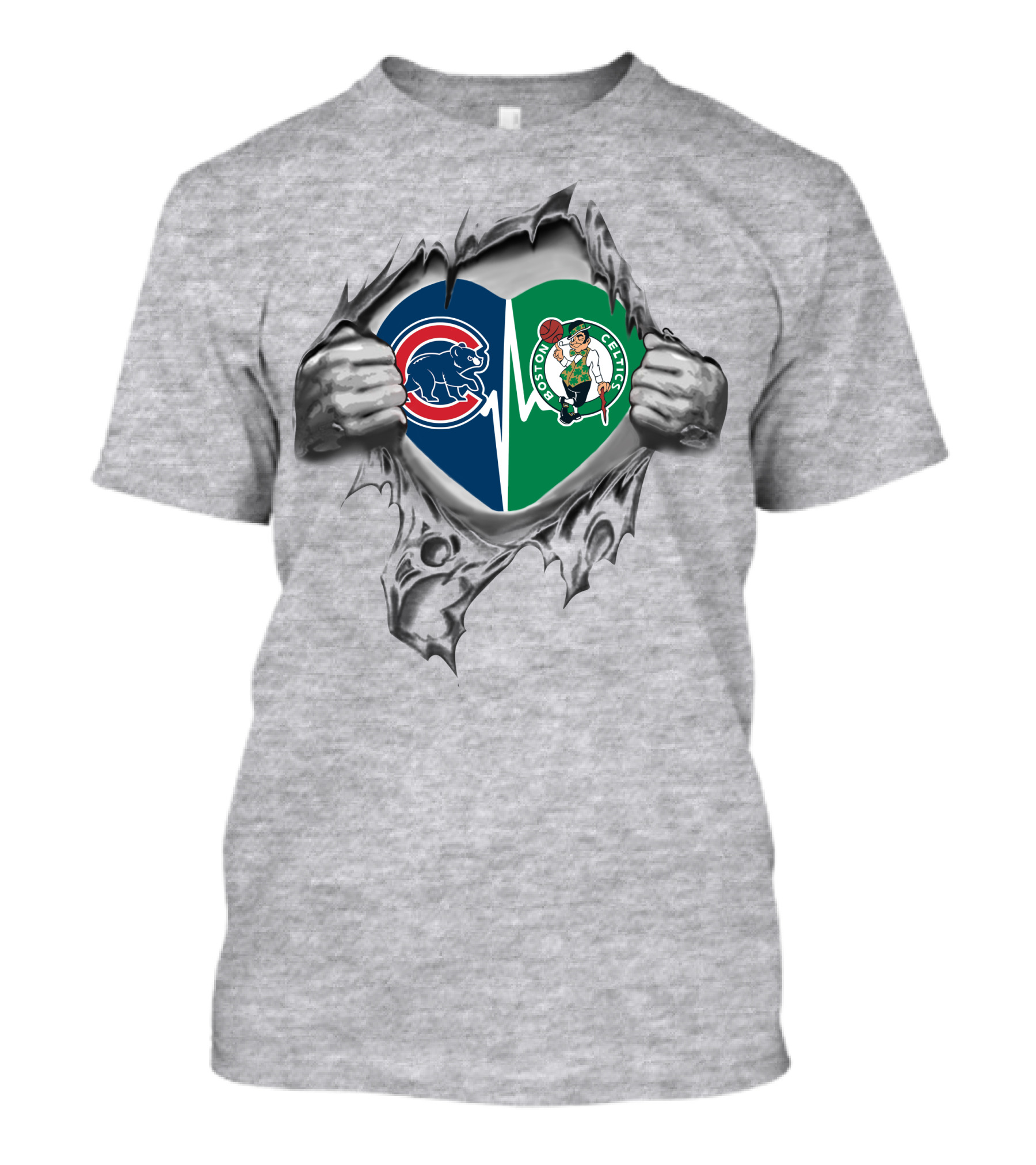 Cubs Celtics Heart Logo With Torn Silver Hands T-Shirt