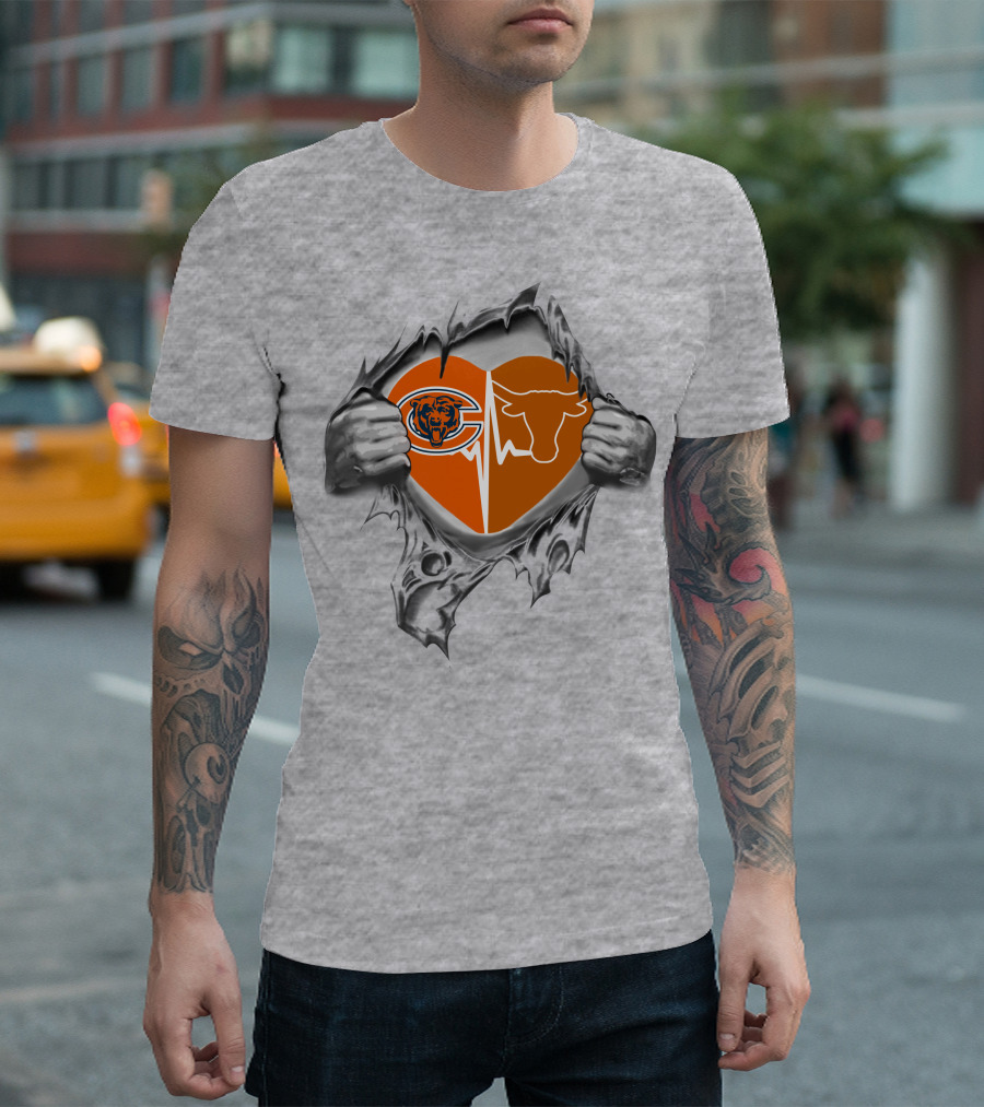 Bears Longhorn Heart Logo Inside Torn T-Shirt