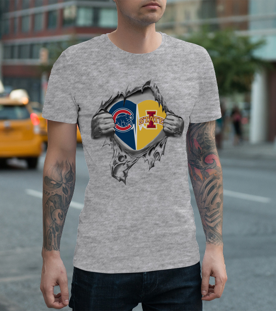 Cubs Iowa State Cyclones Heart Ripped T-Shirt