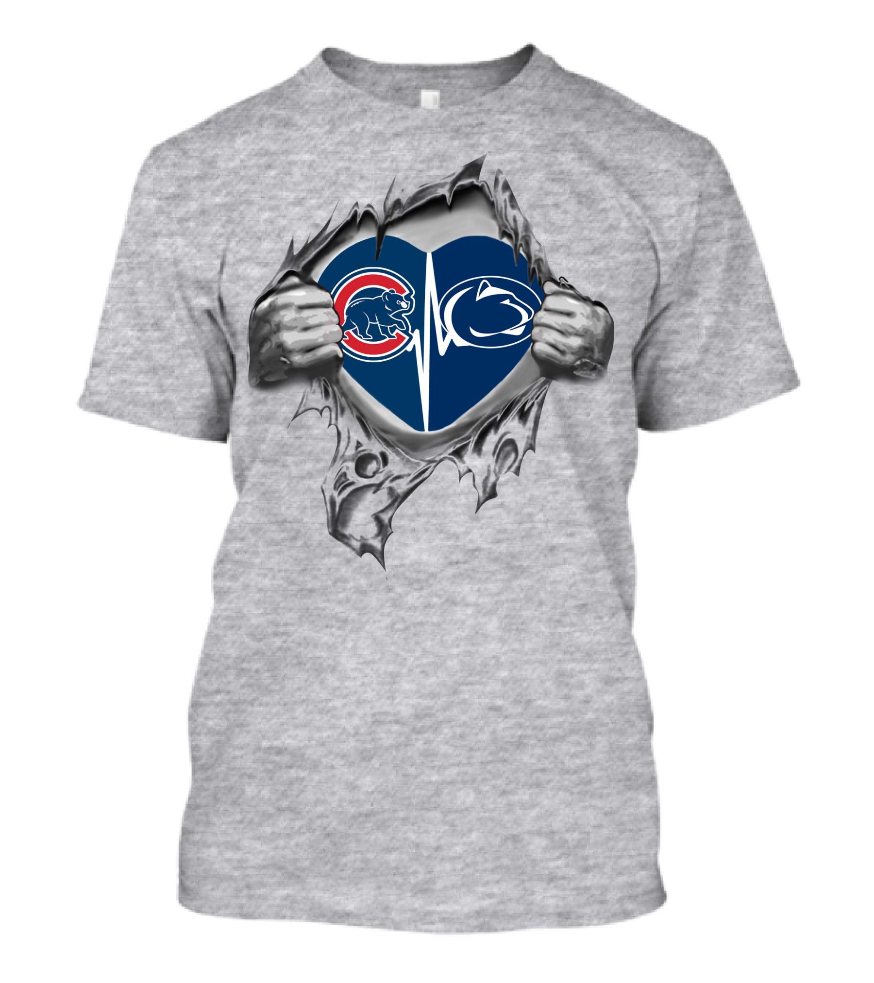 Cubs Penn State Heartbeat Split Logo Inside Ripped Chest T-Shirt