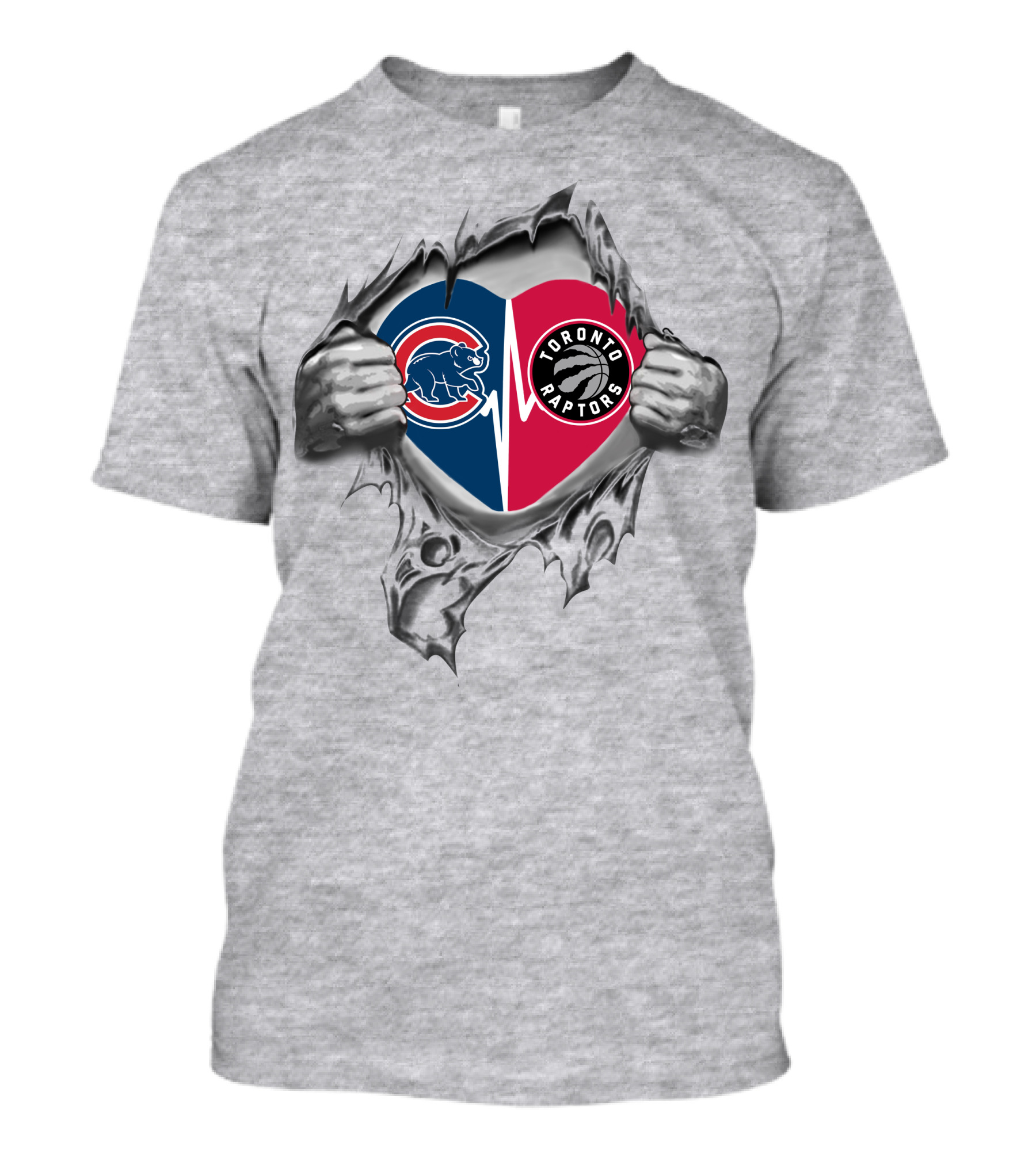 Cubs Toronto Raptors Heart Rip T-Shirt
