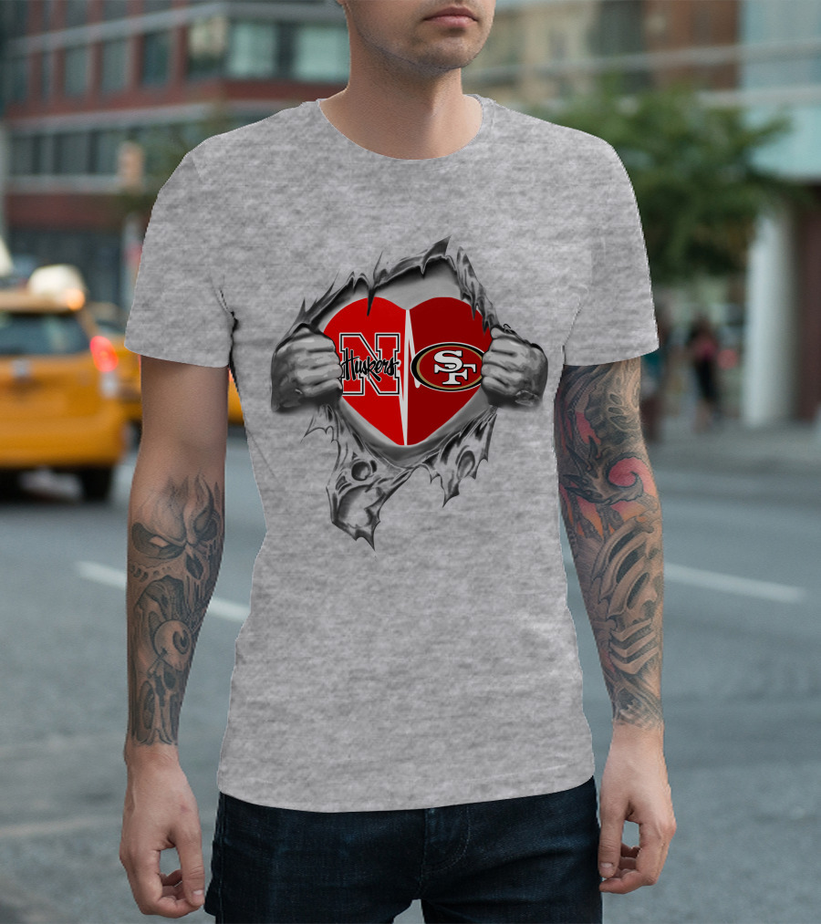 49ers Huskers Heart Design Featuring N Logo And Sf T-Shirt