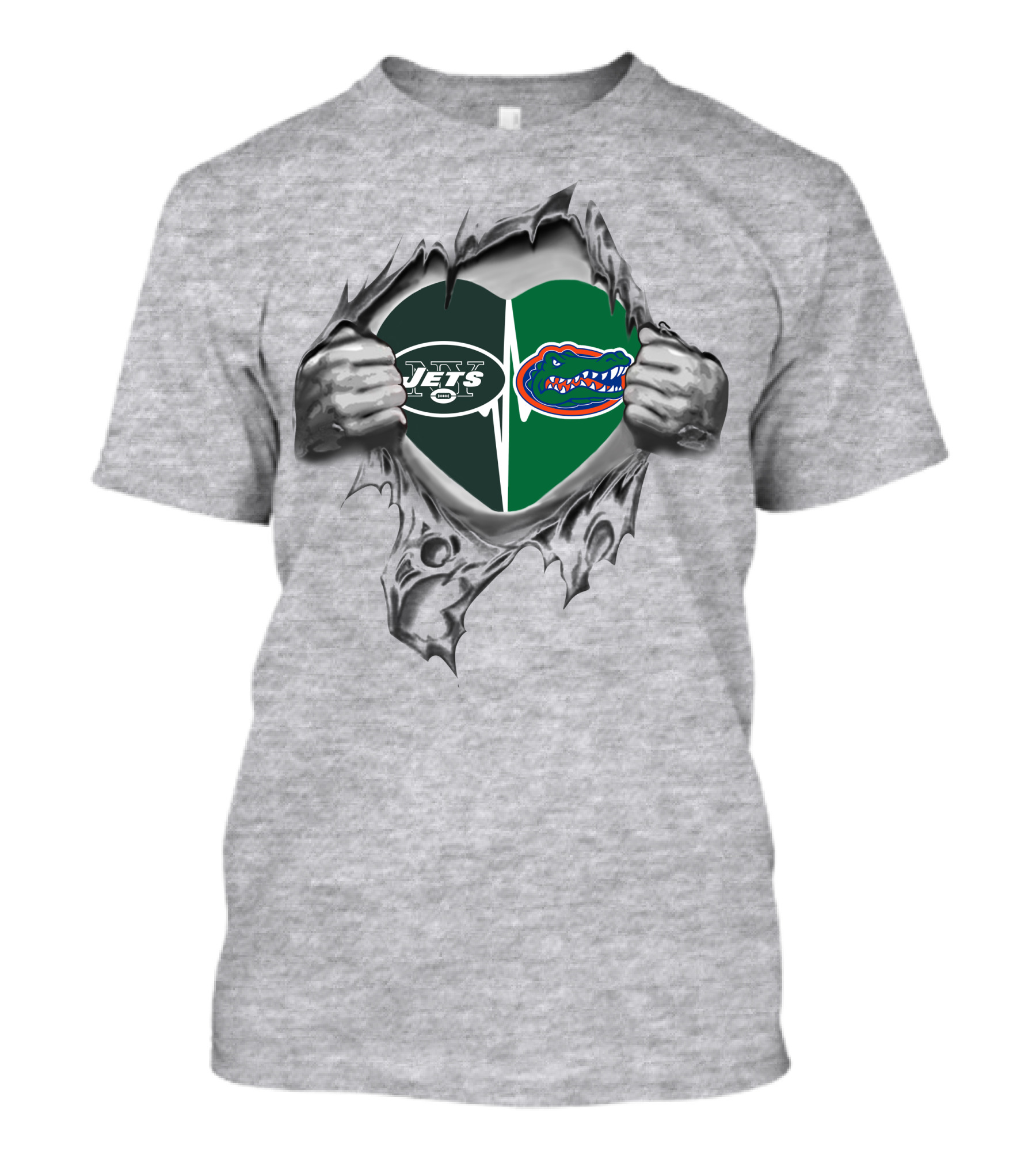 Jets Gators Heart Rip Logo NFL New York Florida Combo T-Shirt