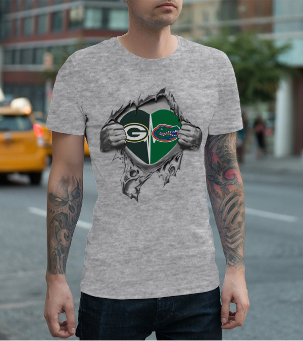 Green Bay Packers Florida Gators Heart Logo Fusion T-Shirt
