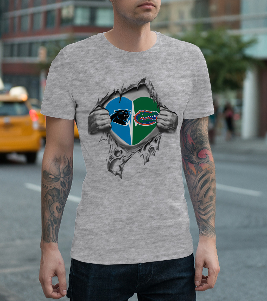 Panthers Gators Heart Torn Metal T-Shirt