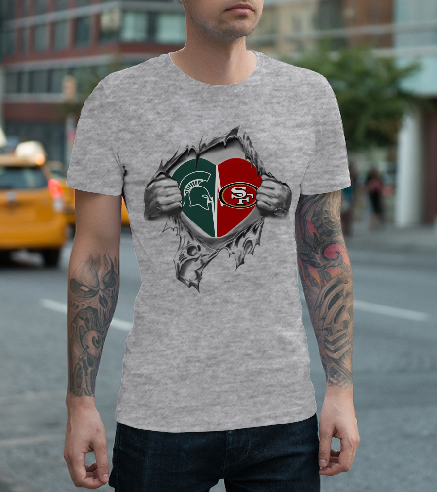 49ers Spartans Heart Logos Pulled By Hands T-Shirt