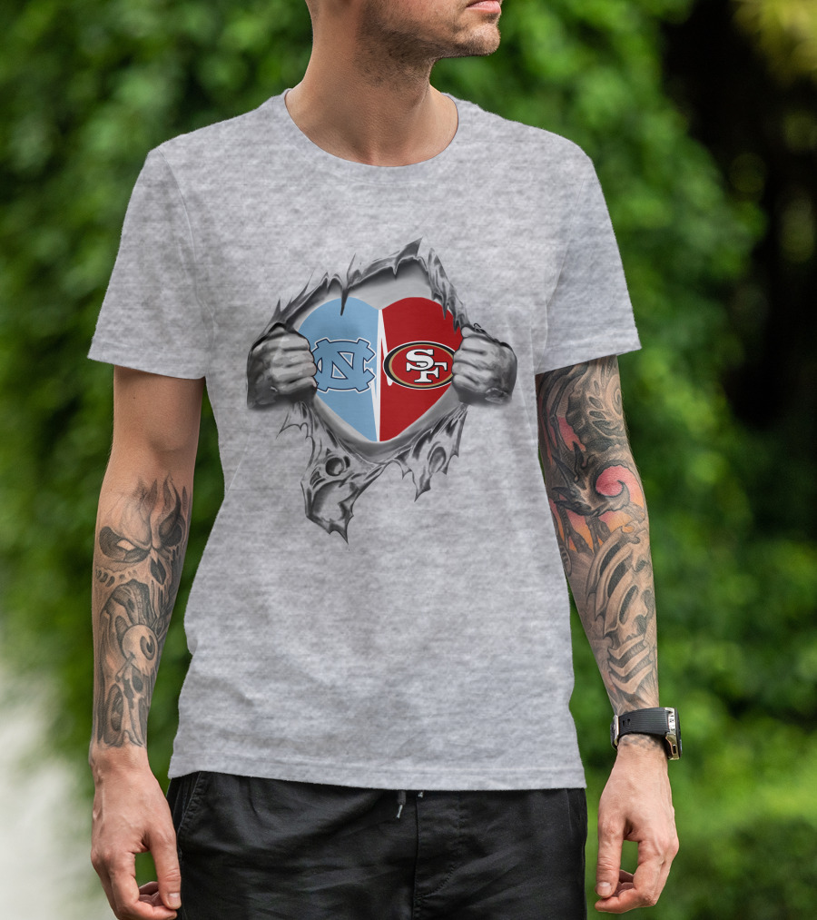 San Francisco 49ers And North Carolina Tar Heels Heart T-Shirt
