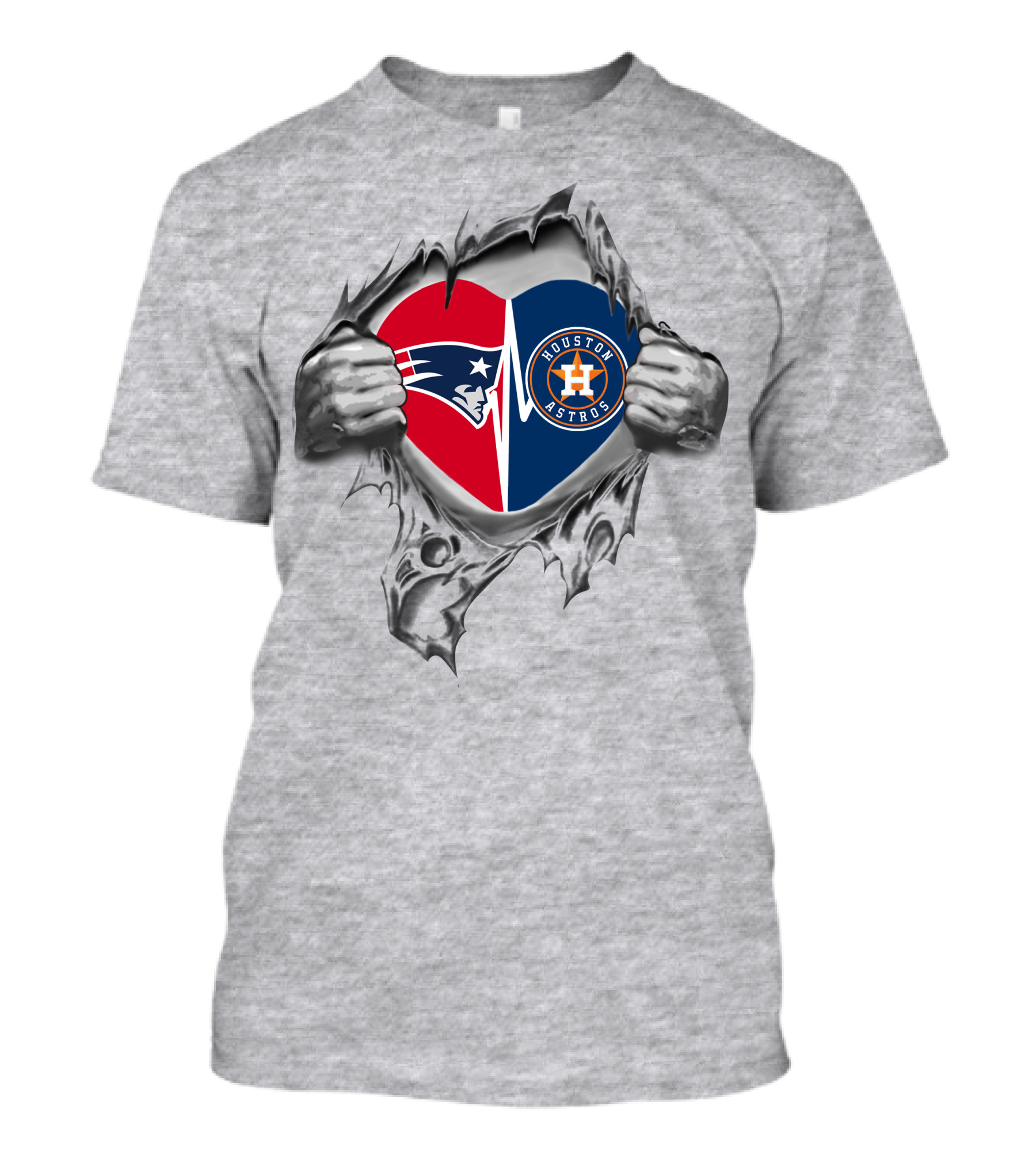 Patriots Astros Heart With Logos Torn Fabric T-Shirt
