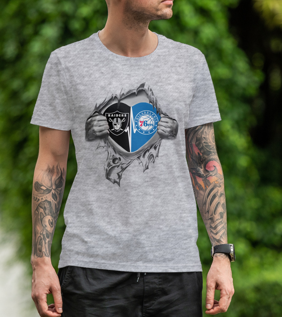 Raiders 76Ers Heart NFL NBA Crossover Fan Passion T-Shirt