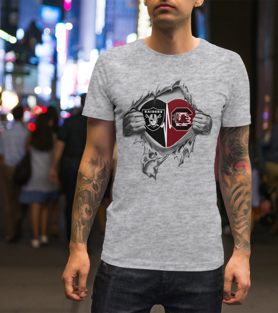 Raiders Gamecocks Heartbeat Passion Raider Nation Gamecocks T-Shirt