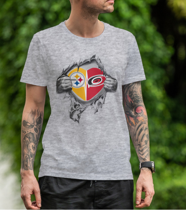 Steelers Carolina Hurricanes Heart Logo Fusion Fans Passion T-Shirt