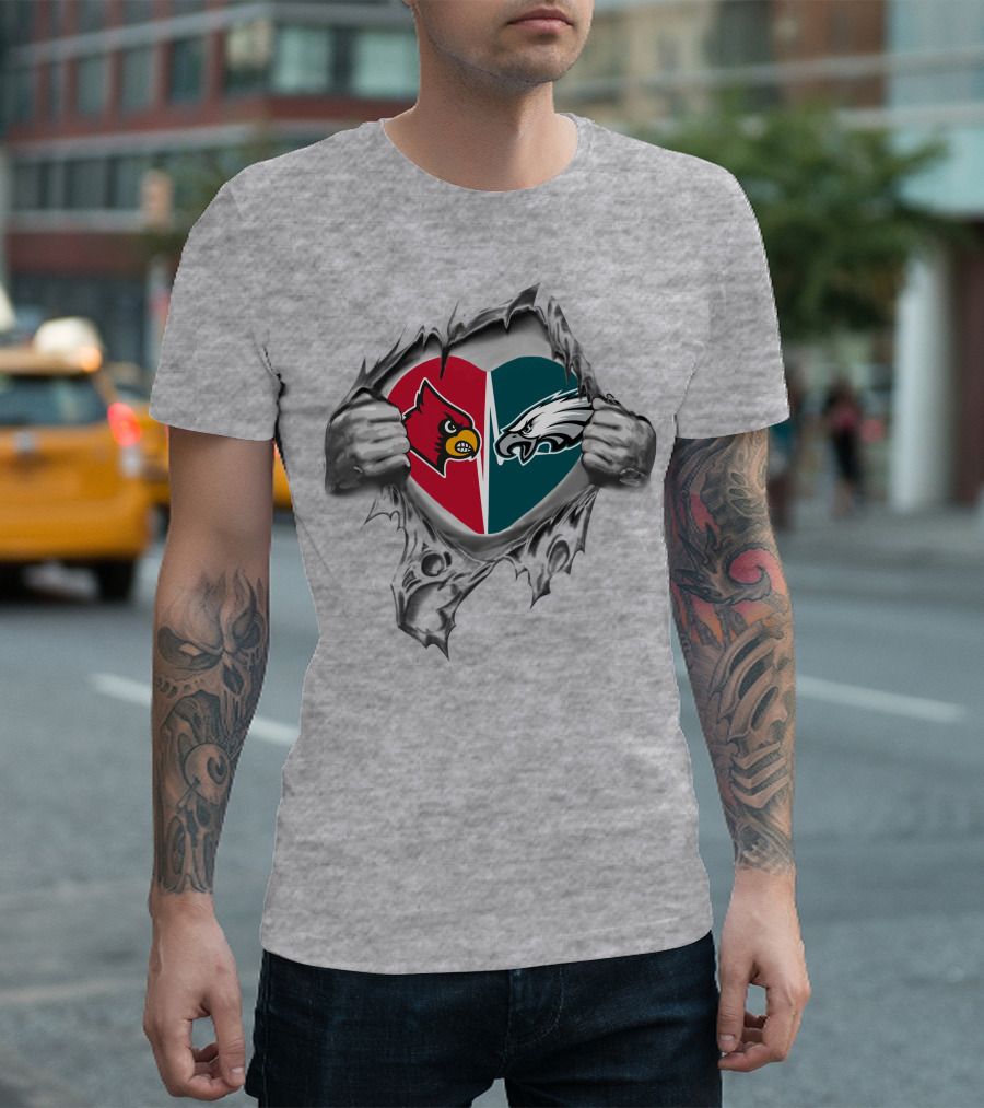 Eagles Cardinals Heart Rip T-Shirt