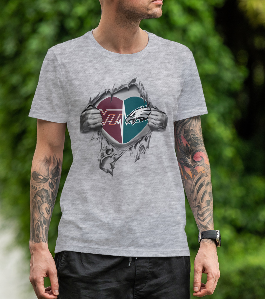 VT Hokies And Eagles Heart T-Shirt